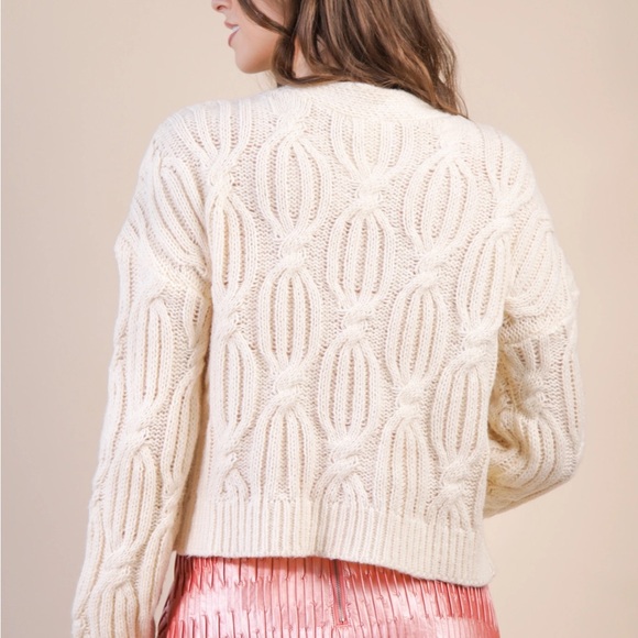 Very J Cream Hand-Made Flower Applique Knit Sweater Cardigan - Picture 3 of 3